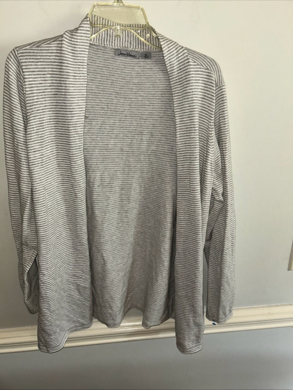 jason maxwell Light Gray & White Striped Open Cardigan